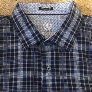 Bugatchi  Classic Fit Blue/Gray Plaid Mens Large